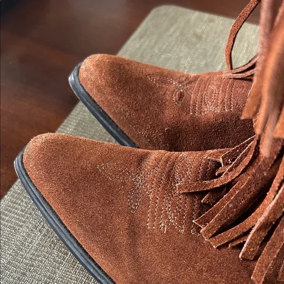 Shyanne Brown Suede Fringe Western Ankle Boots - Picture 5 of 9